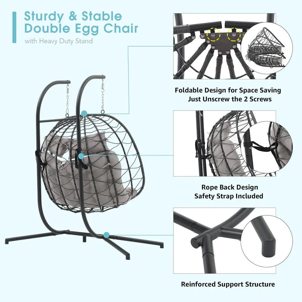 YTYIN Two Person Egg Swing Chair With Stand Indoor Outdoor