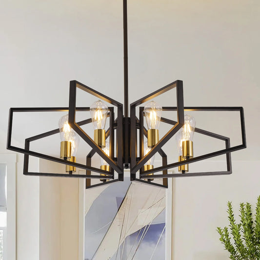 Modern 8 Light Geometric Chandelier Adjustable Height Metal Pendant Light