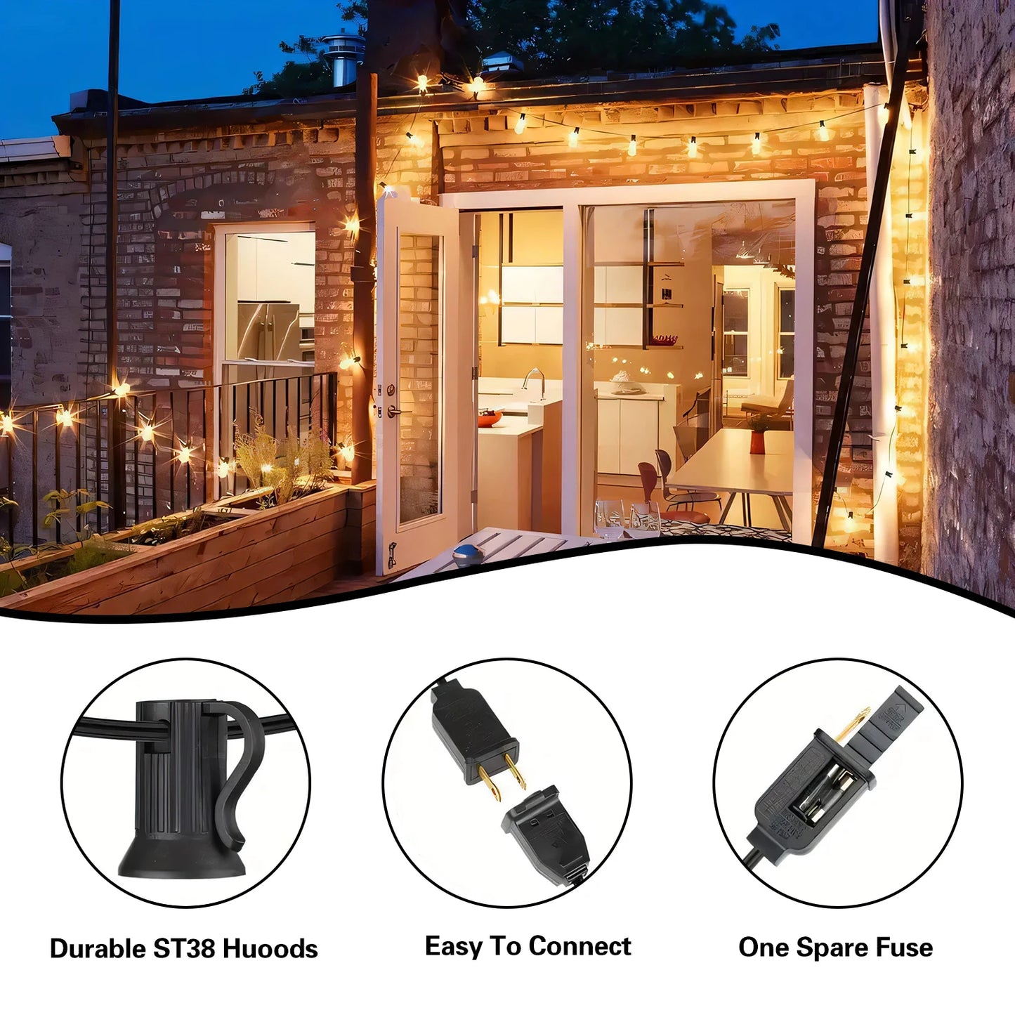 GUPUP Solar String Lights 24 LED Beads Outdoor Patio Decor