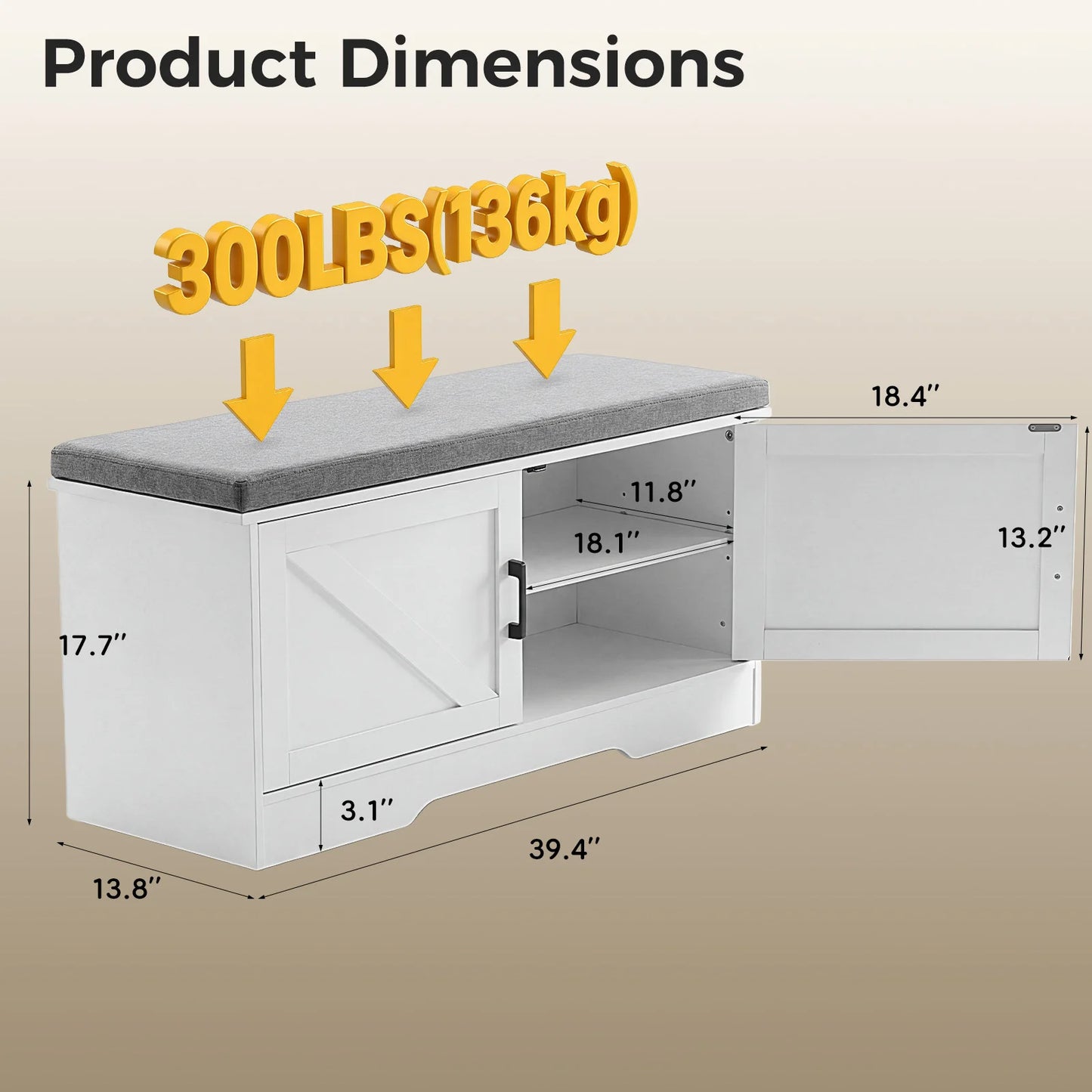 JHK Storage Bench Two Door Shoe Organizer Cabinet Entryway