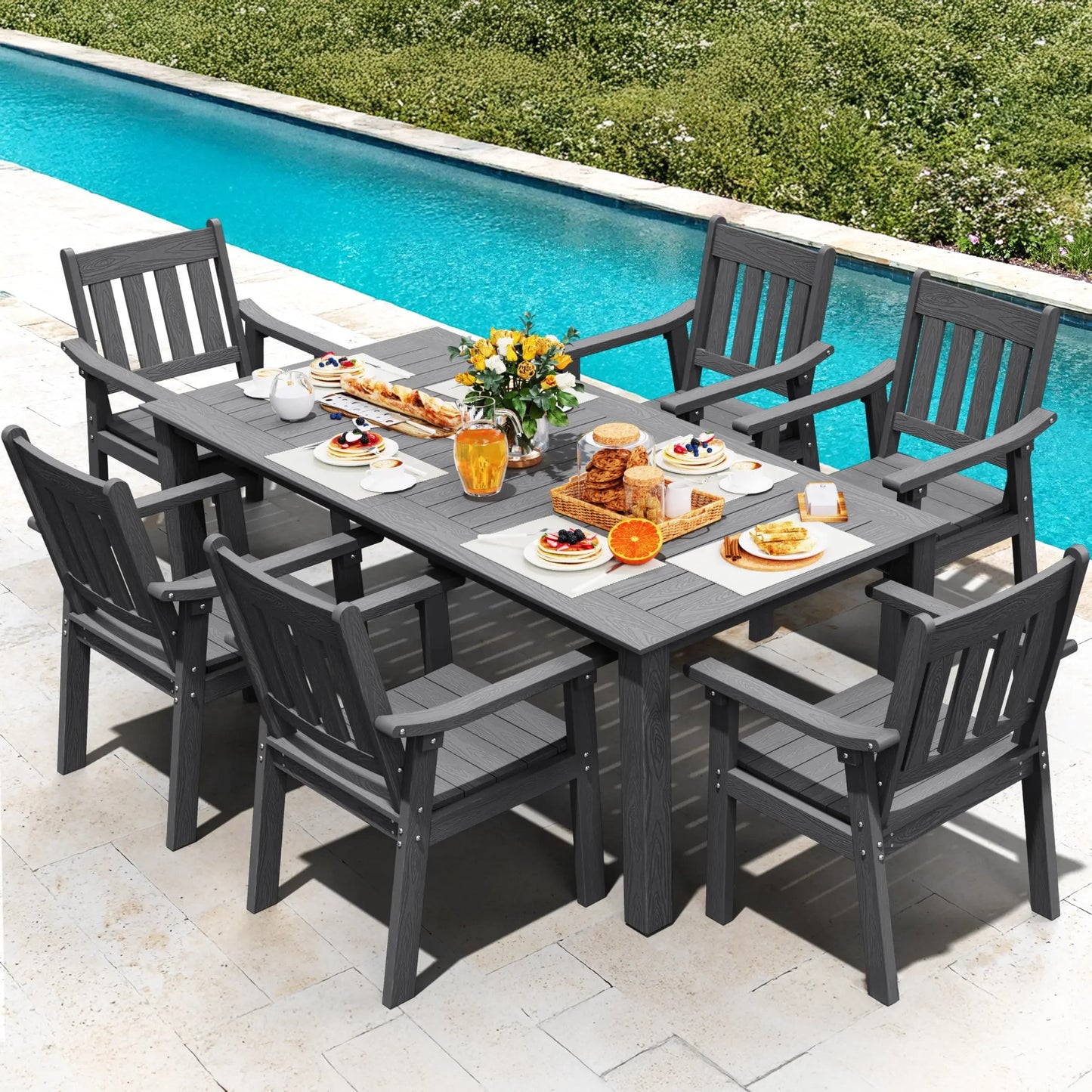 YEFU HIPS Patio Table Set 7 Piece Outdoor Dining Furniture