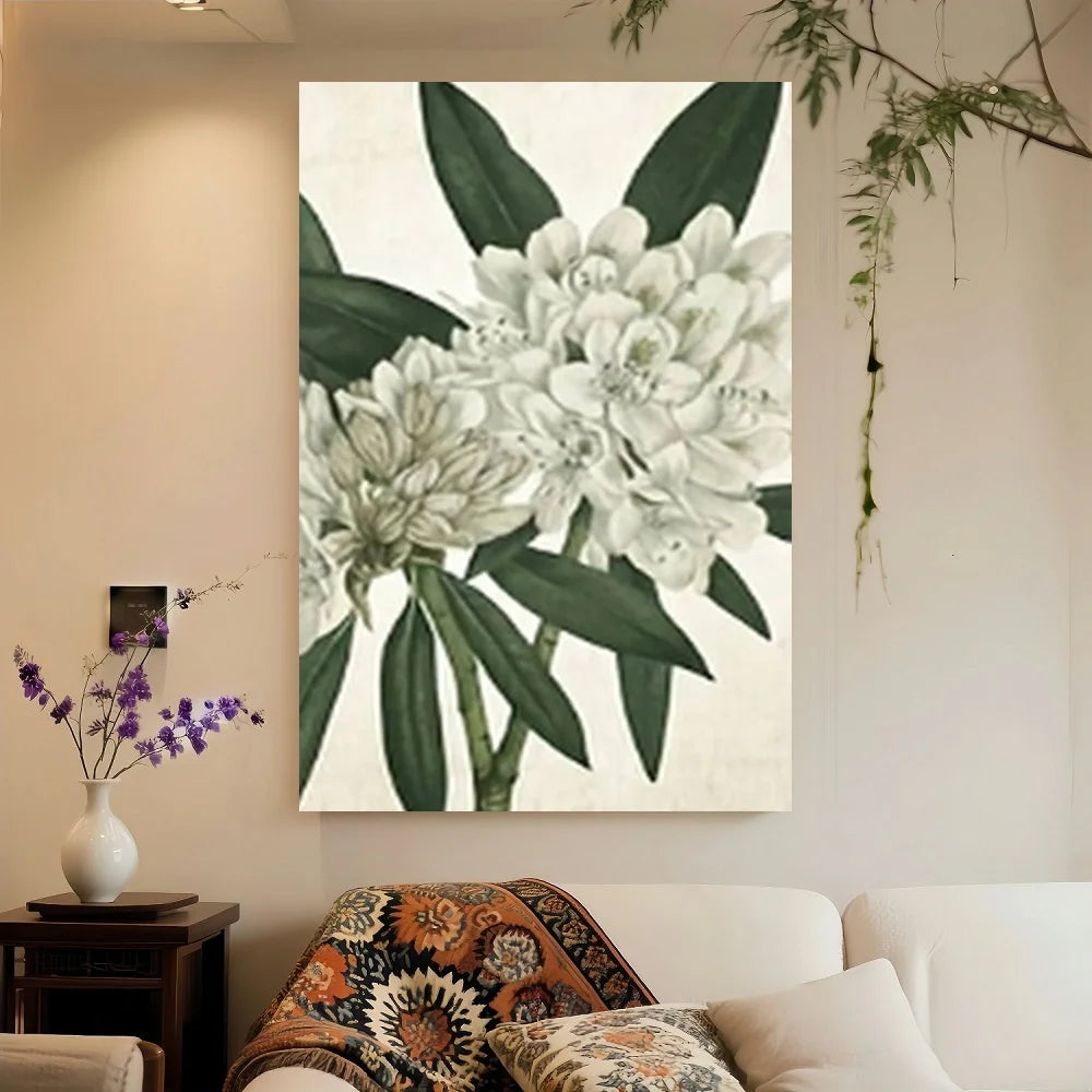 Framed White Flower Canvas Wall Art Decor for Living Room
