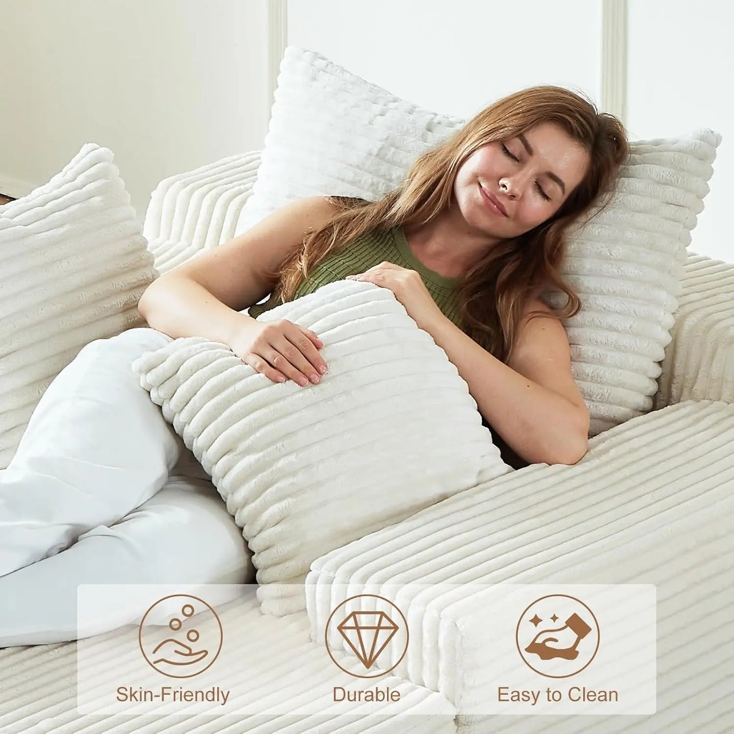 Oversized Corduroy Chaise Lounge Sofa Bed Deep Sleeper