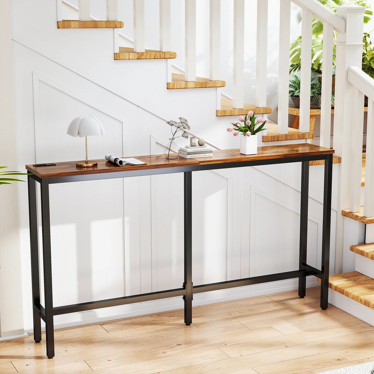 JHK Sofa Table With Charging Station Overbed Bedside Desk