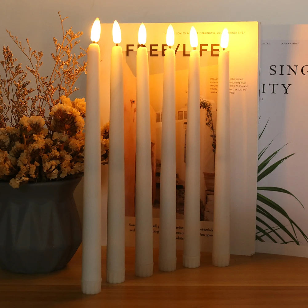 Battery Operated LED Taper Candles With Flickering Remote Control
