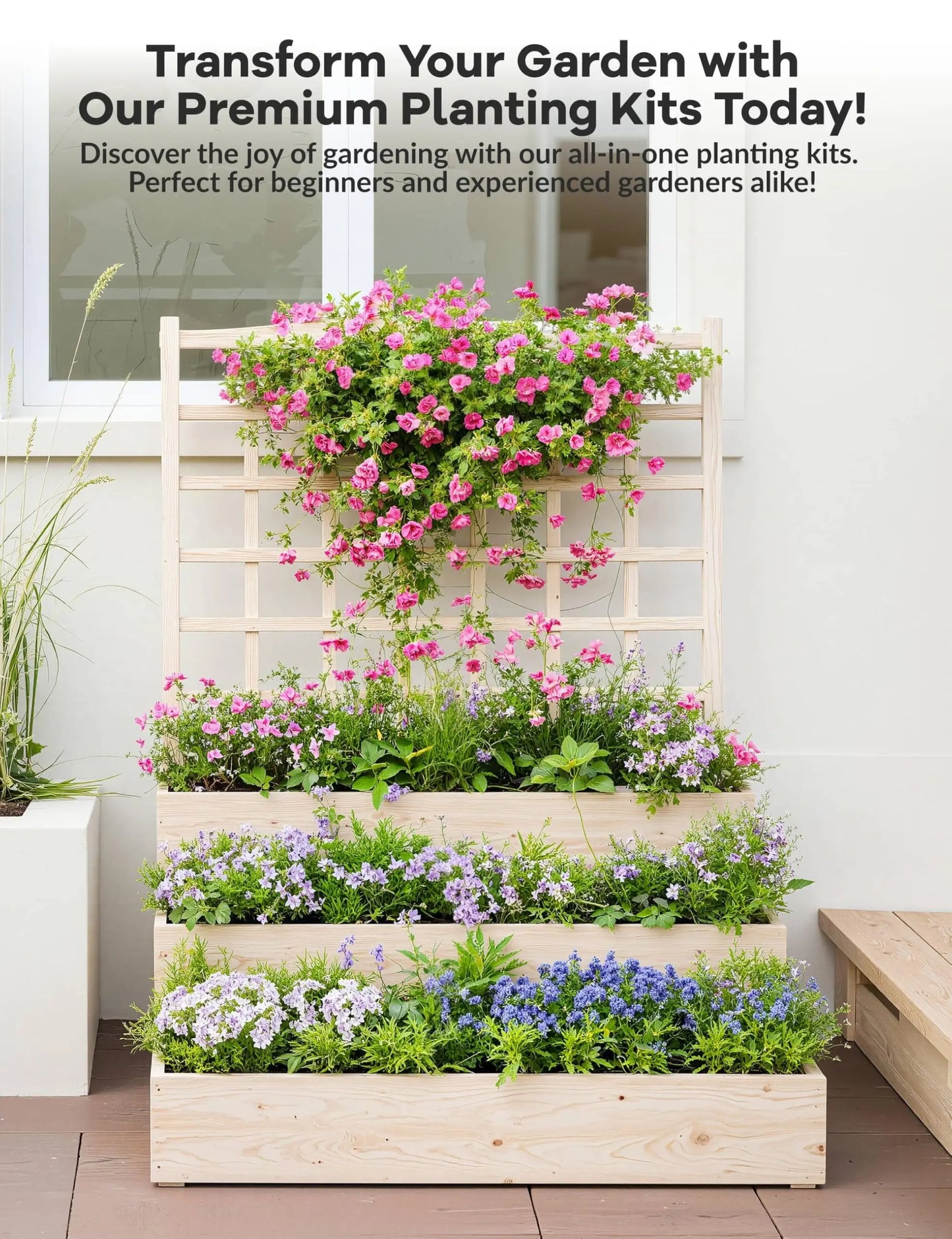 HiMISS 3-Tier Elevated Garden Bed With Trellis For Outdoors