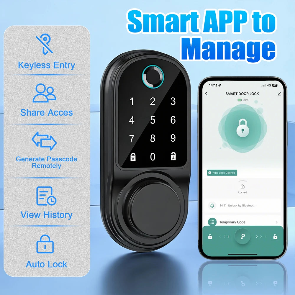 Bluetooth Smart Deadbolt Lock With Fingerprint And Touch Keypad