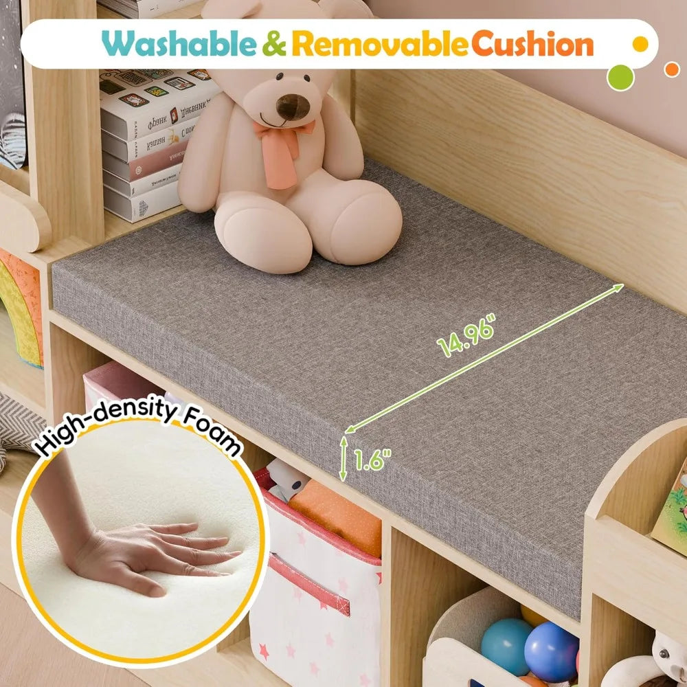 Natural Oak Kids Bookshelf And Reading Nook With Chalkboard Bench