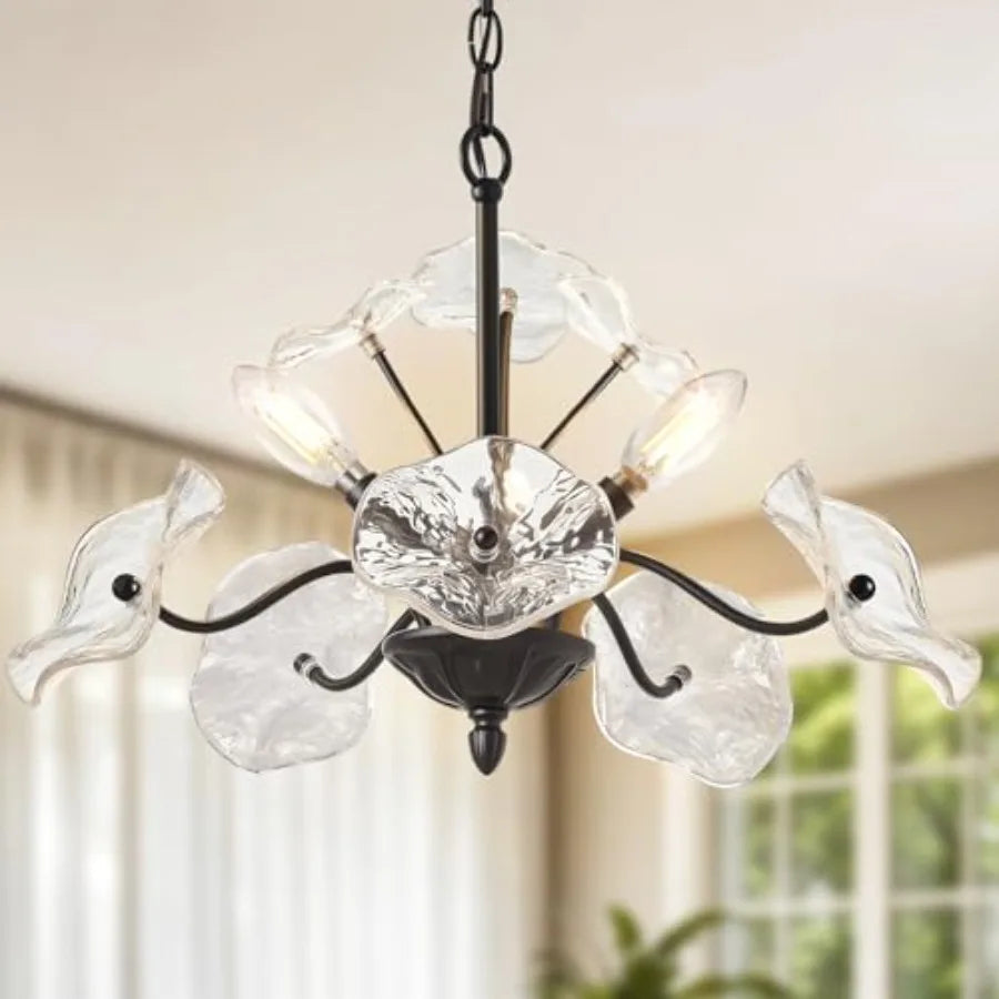 Vintage Flower Glass Pendant Chandelier Mid Century Dining Room
