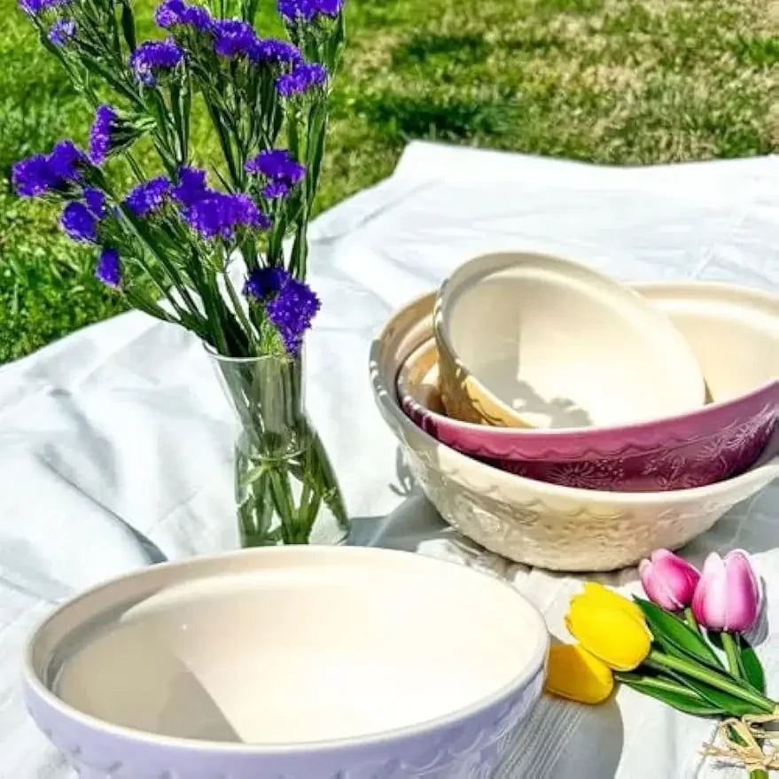 In The Meadow 4 Piece Mixing Bowl Set Stoneware Microwave Safe