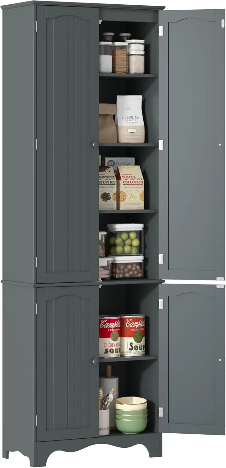 Kitchen Pantry Cabinet Freestanding With Doors And Shelves Farmhouse Style