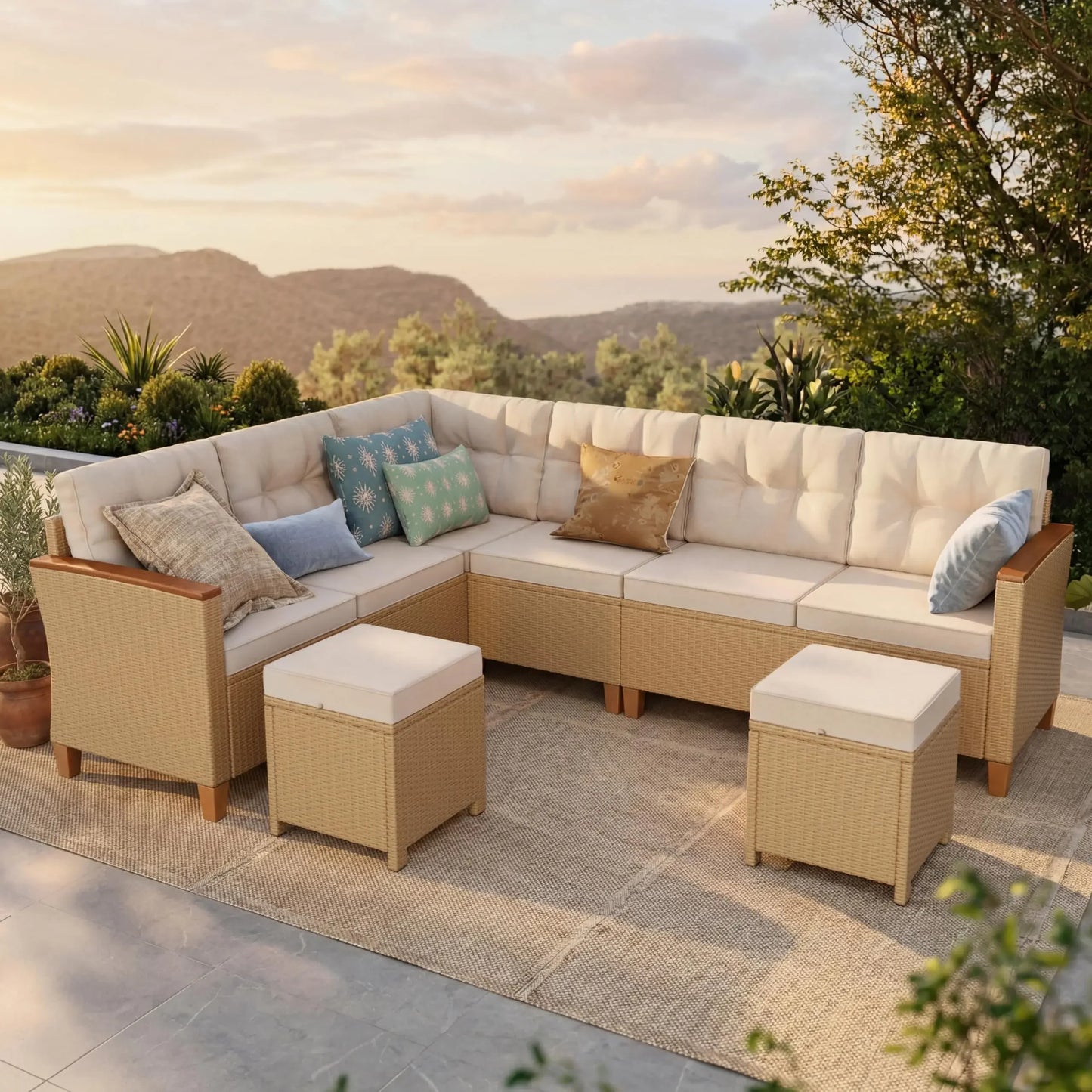 Three-Piece Wicker Patio Furniture Set With Outdoor Sofa
