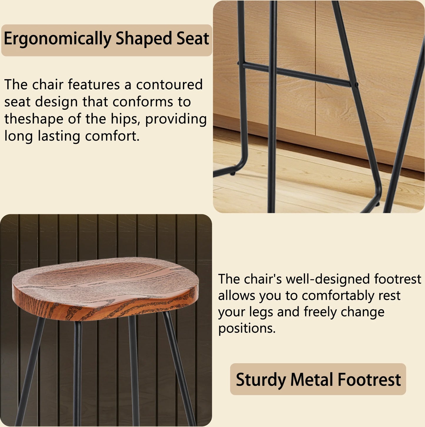 JHK Wood Saddle Seat Counter Stools With Metal Legs Office