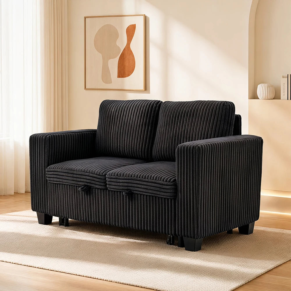 Modern Corduroy Convertible Sofa Bed With Solid Wood Frame