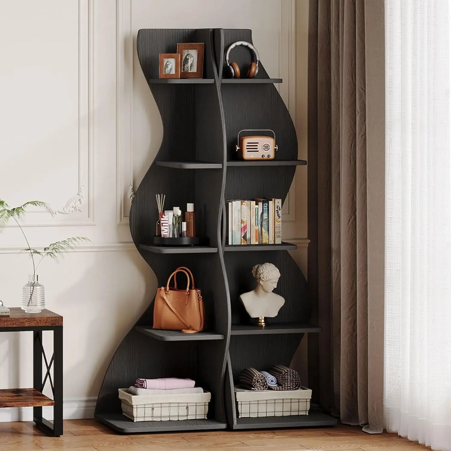 5 Tier Wavy Corner Shelf Set For Living Room Display