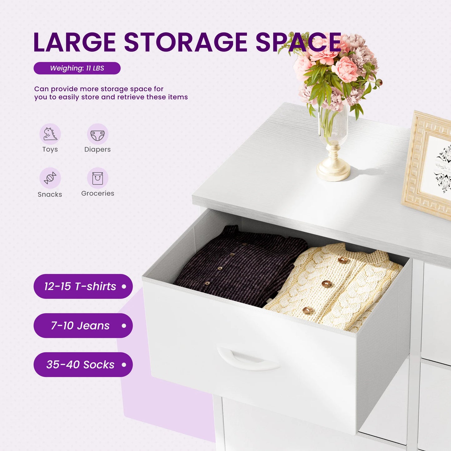 JHK Dresser Wardrobe With 8 Fabric Drawers Steel Frame