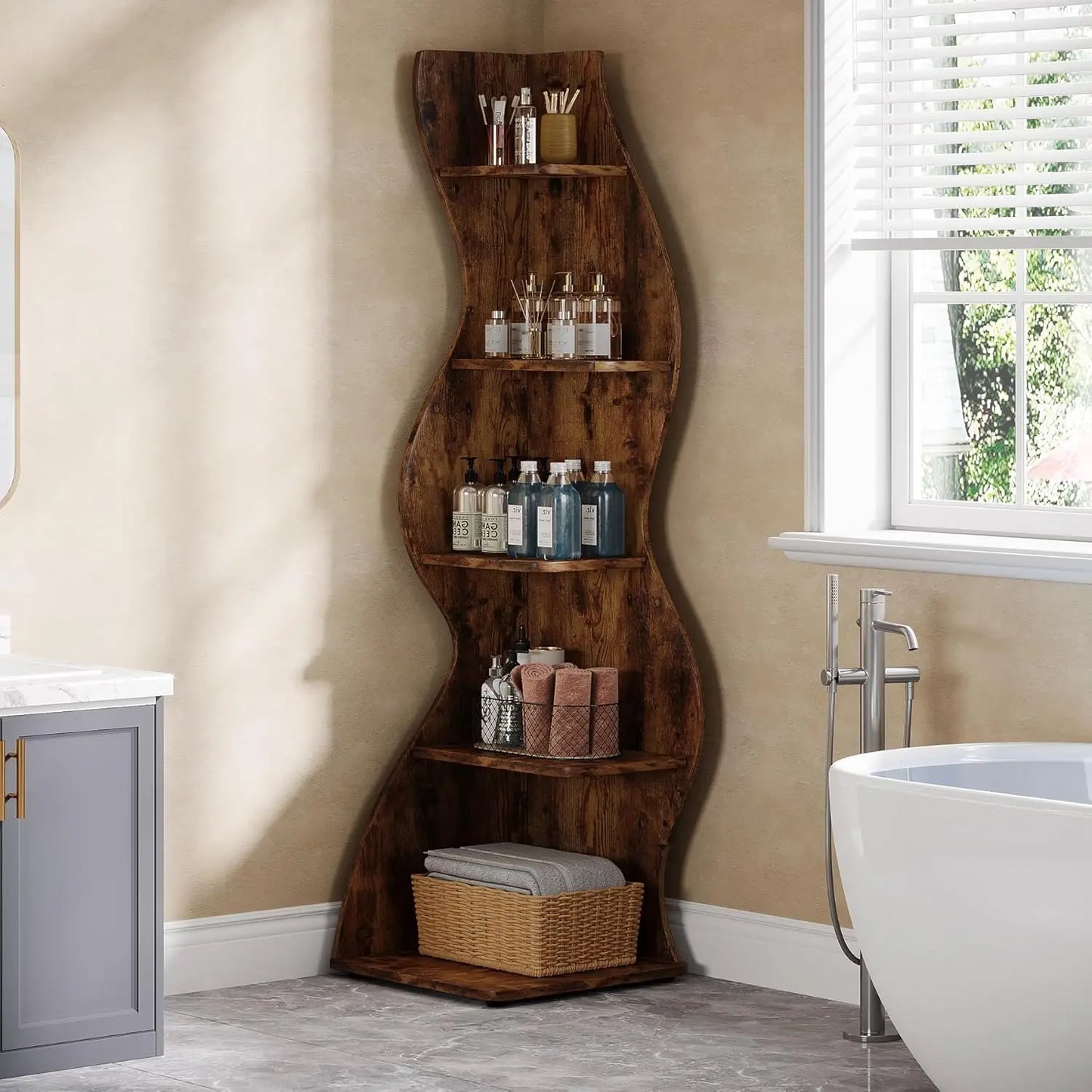 5 Tier Wavy Corner Shelf Set For Living Room Display