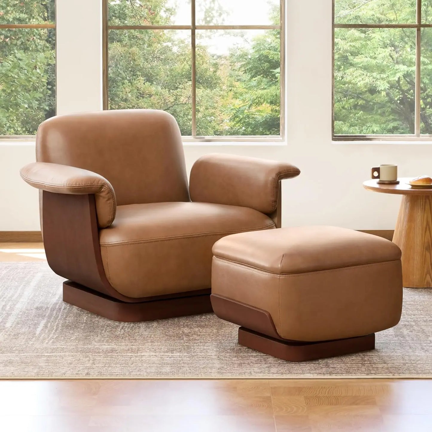 Fabric Swivel Accent Chair With Storage Ottoman For Living Room