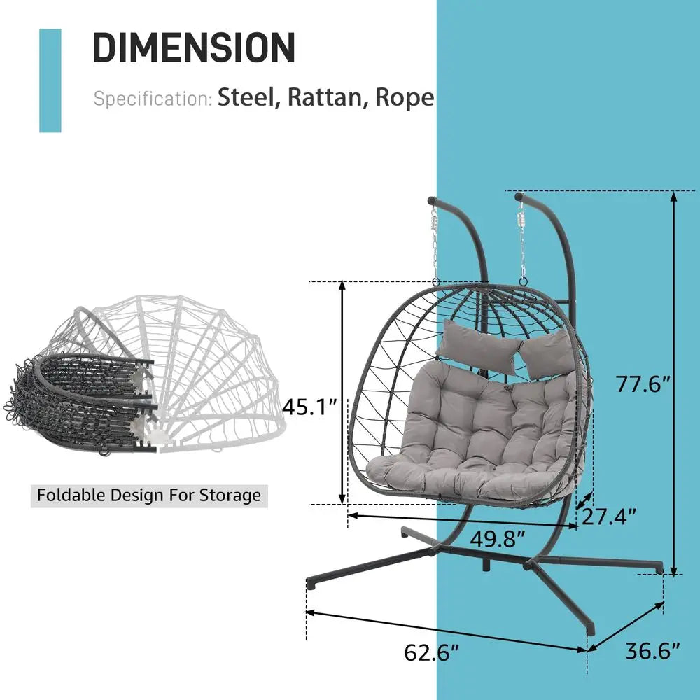 YTYIN Two Person Egg Swing Chair With Stand Indoor Outdoor