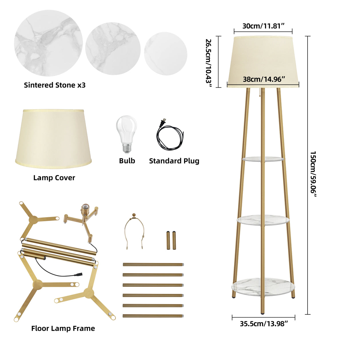 Modern Tripod Floor Lamp With Integrated Storage Shelf And Bulbs