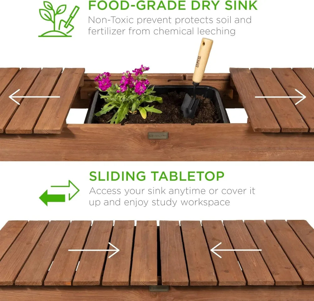 Mobile Garden Potting Bench With Sliding Tabletop And Dry Sink