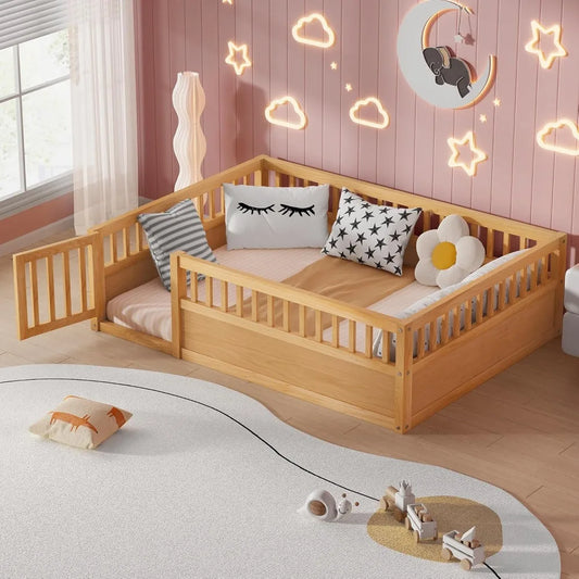 DAFIFY Floor Bed Frame With Convertible Door And Guardrails