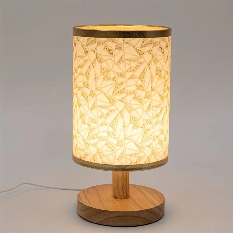 Wood Fabric Table Lamp Usb Powered Warm Light Bedroom Lamp