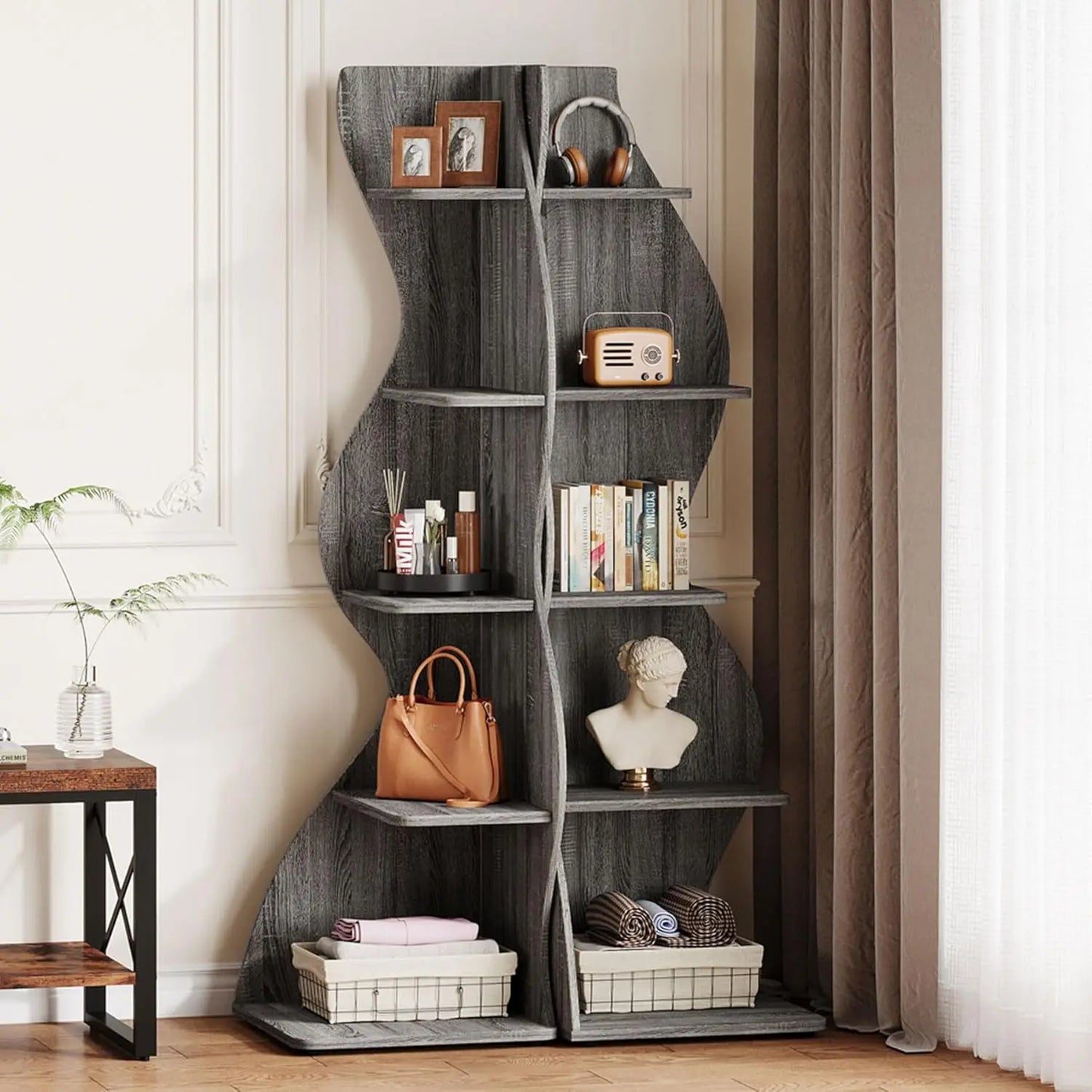 5 Tier Wavy Corner Shelf Set For Living Room Display