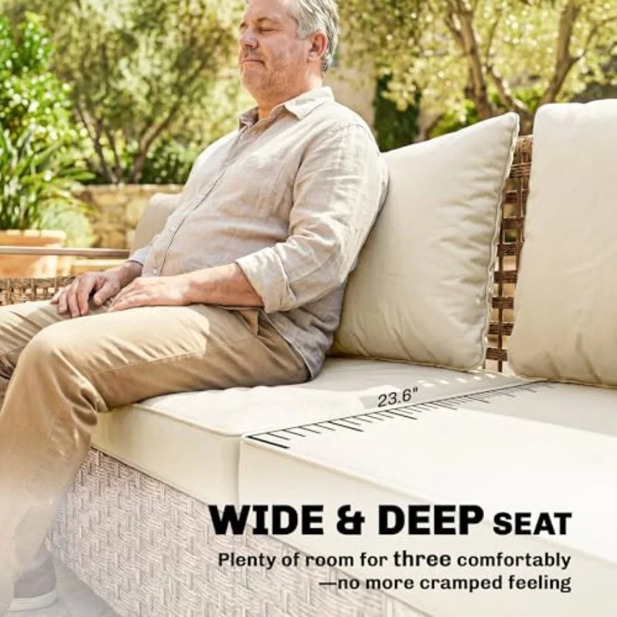 YAO HUI HUANG Outdoor Patio Wicker Sofa With Cushions And Armrests
