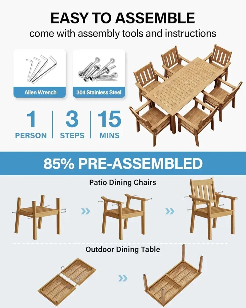 YEFU HIPS Patio Table Set 7 Piece Outdoor Dining Furniture