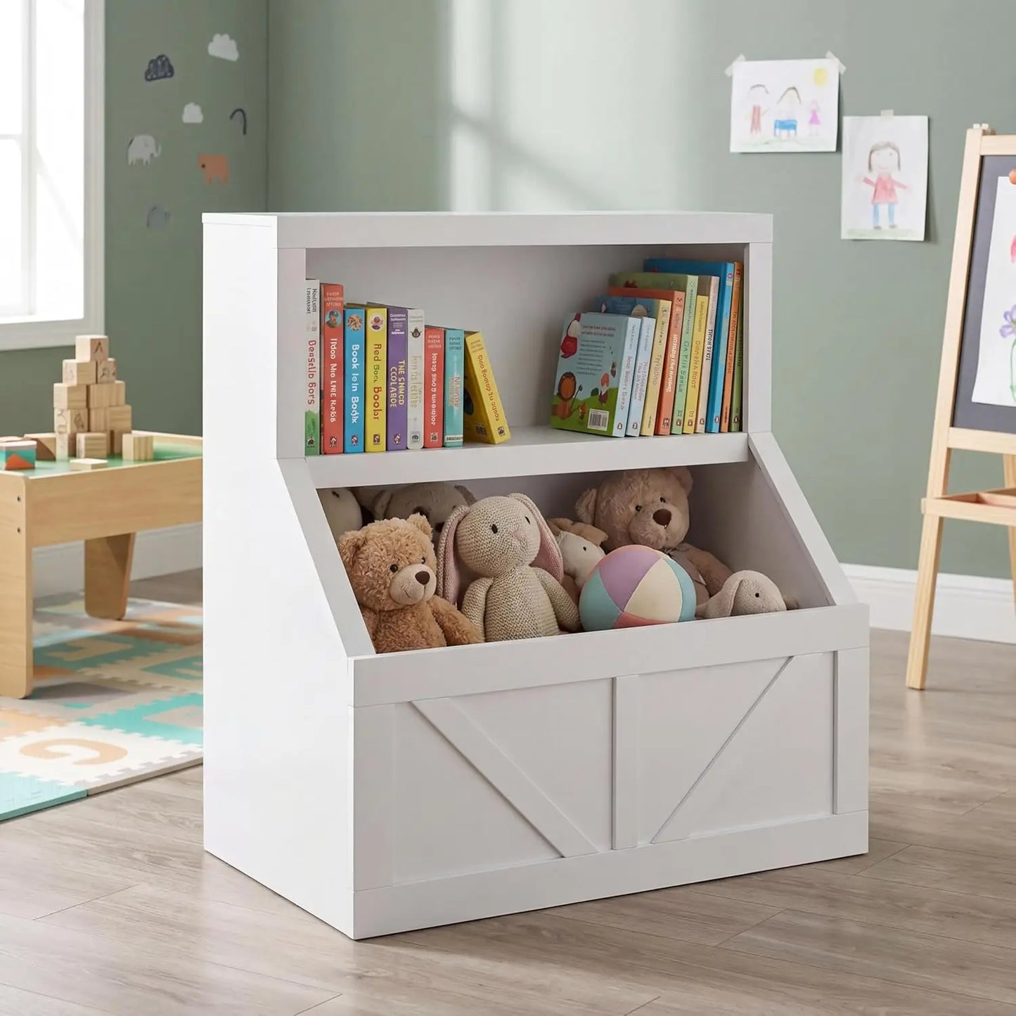 Kids Wooden Bookshelf Toy Storage Toddler Bookcase With Organizer