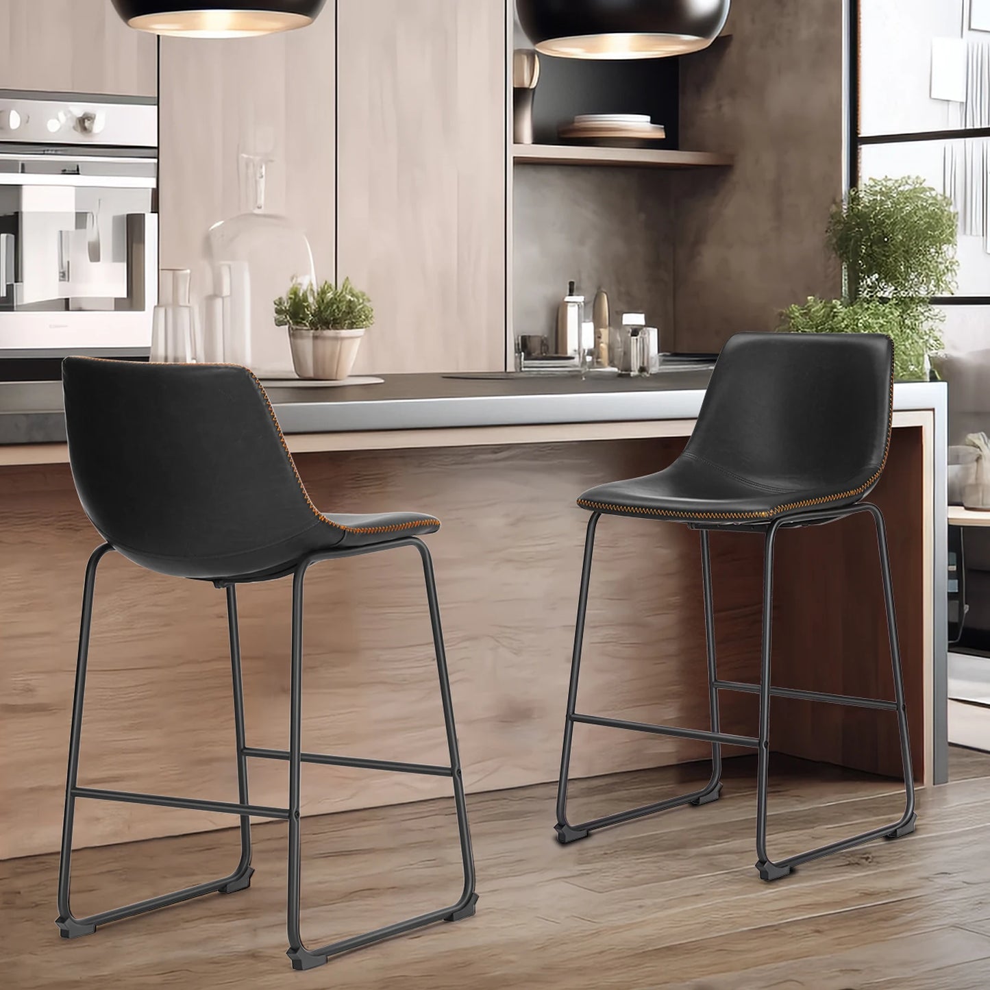 JHK PU Leather Counter Height High Chair Set 2 Pack