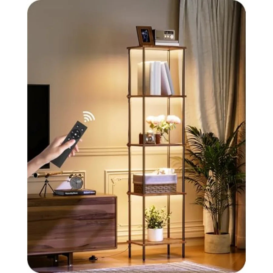 Modern 5 Tier Corner Floor Lamp Dimmable Led Display Shelves