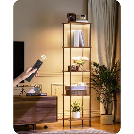Modern 5 Tier Corner Floor Lamp Dimmable Led Display Shelves