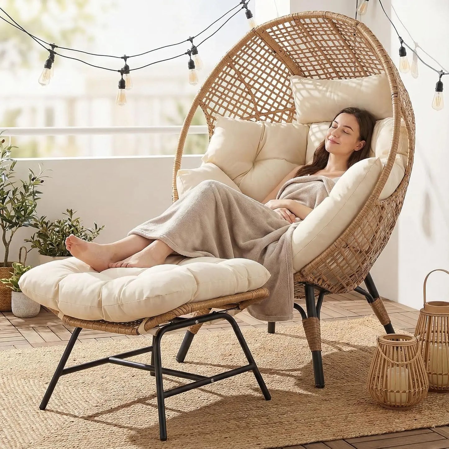Egg Chair Indoor Outdoor Ottoman Large Lounge Seat Boho Nest