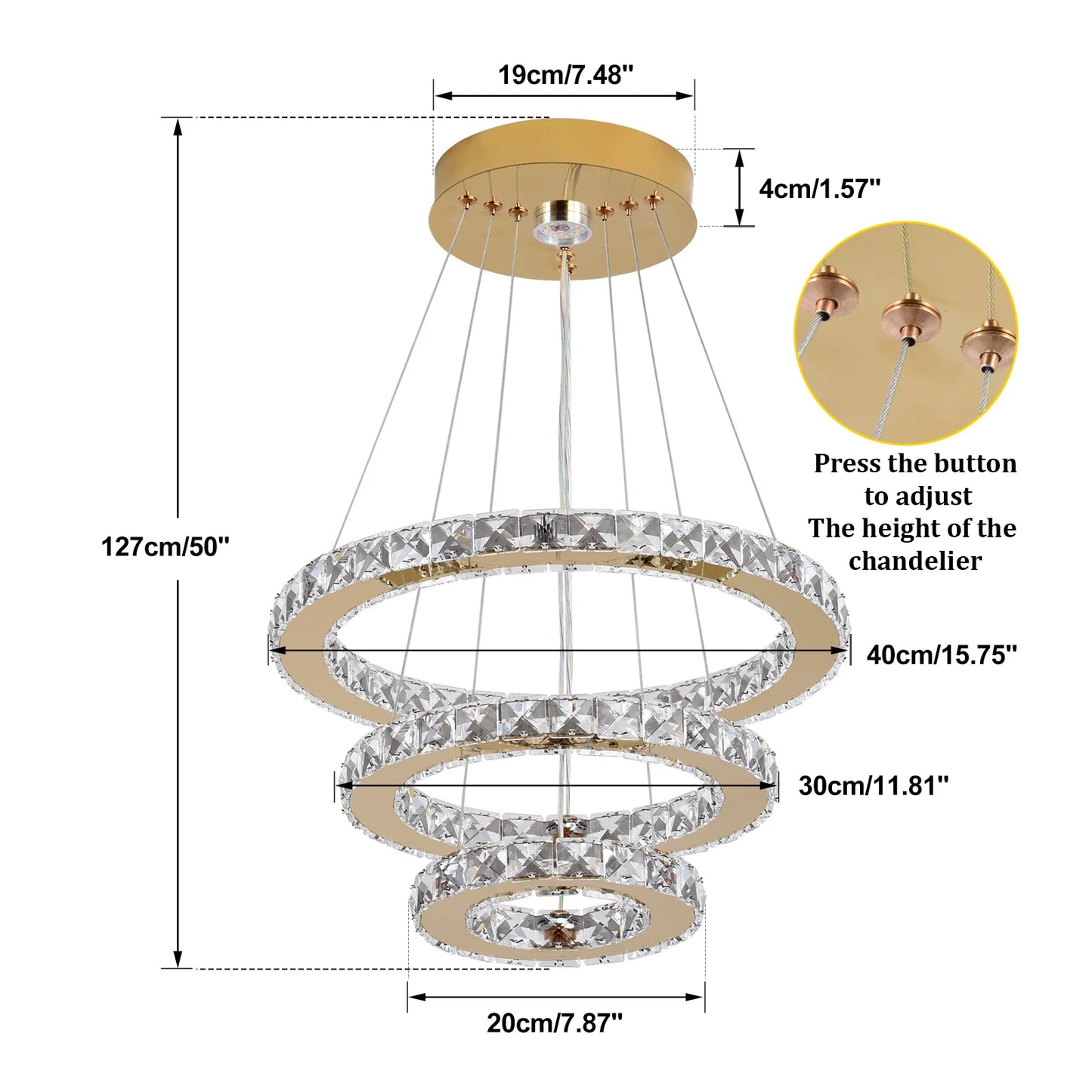 Vinilky Crystal Pendant Light Ceiling Chandelier With Remote Control