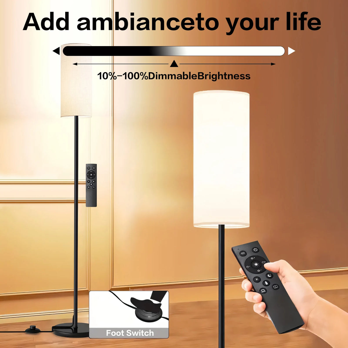 Gupup Dimmable Fabric Shade Floor Lamp With Remote Control