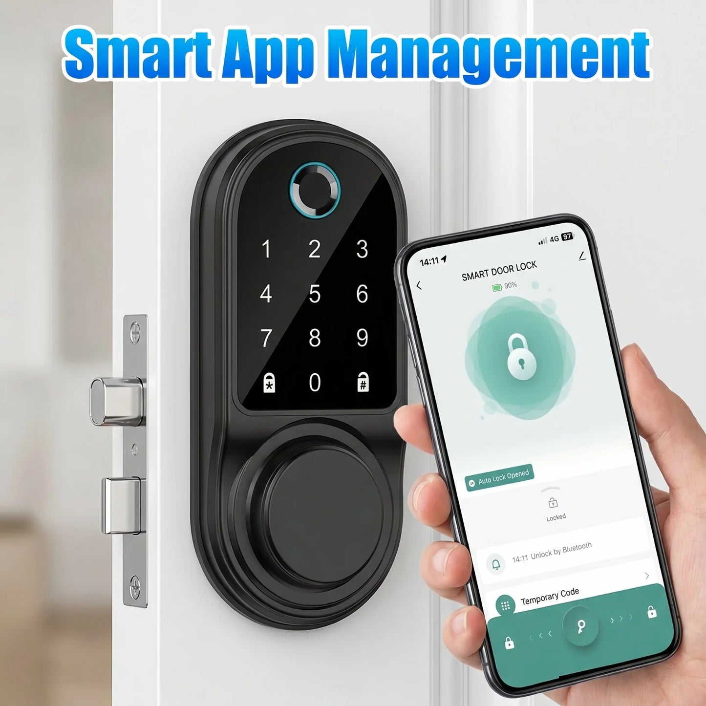 Bluetooth Smart Deadbolt Lock With Fingerprint And Touch Keypad