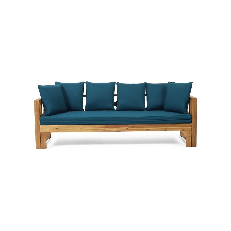 Extendable Acacia Wood Outdoor Patio Sofa With Cushions Daybed Garden Lounge