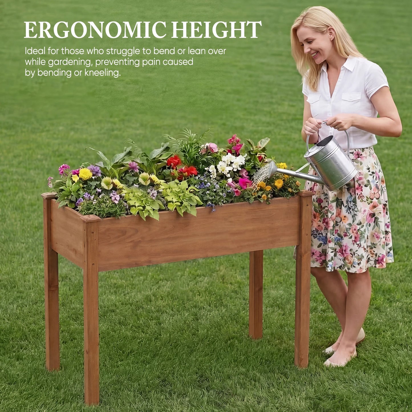 JHK Wood Raised Garden Bed Planter Box With Legs For Patio
