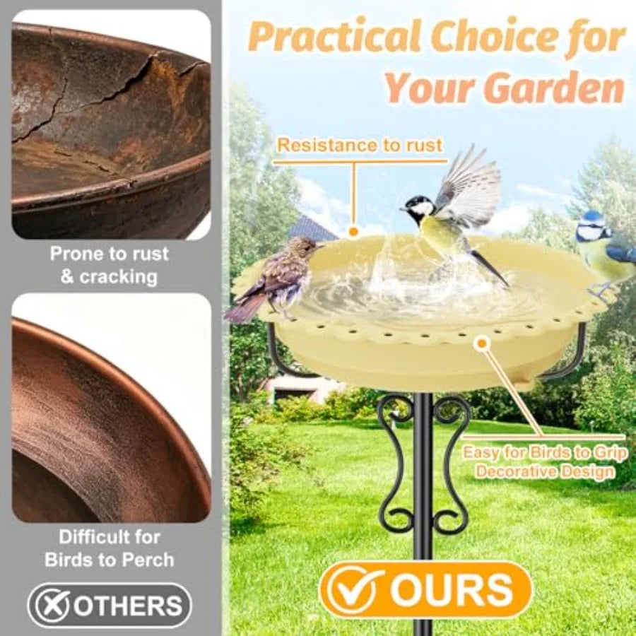 Freestanding Bird Bath With Rustproof Plastic Bowl Garden Patio Yard