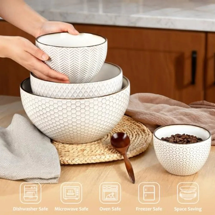 Ceramic Mixing Bowls Nesting Set of 4 Microwave Safe