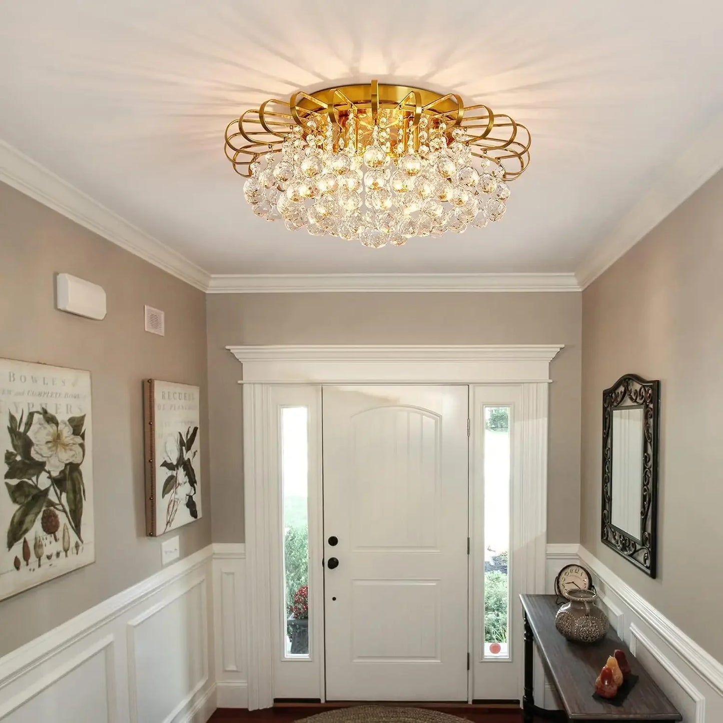 4 Lights Crystal Chandelier Modern Semi Flush Mount Ceiling Light