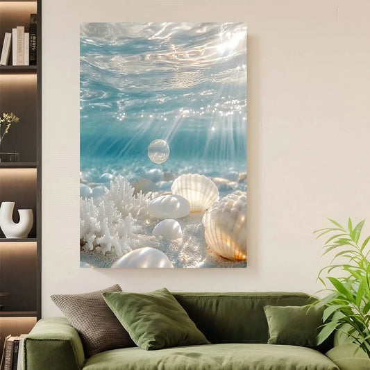 Framed Canvas Poster Underwater Ocean Wall Art Turquoise Sunbeam Coral