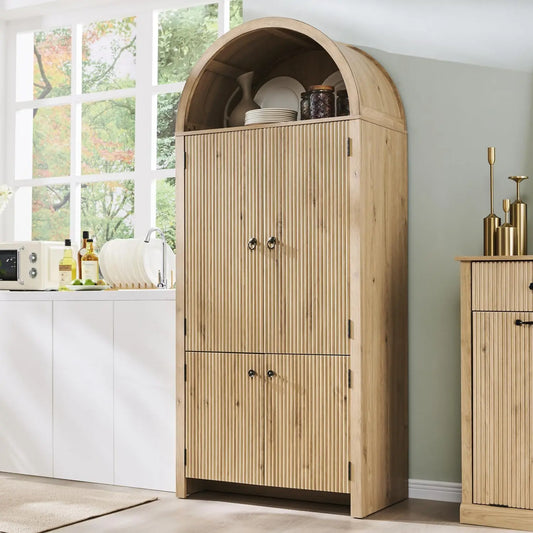 Arched Kitchen Pantry Cabinet With Doors And Adjustable Shelves