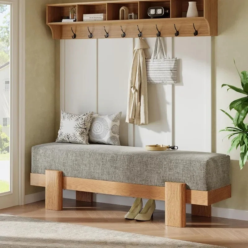 Tribesigns Upholstered Entryway Bench With Plush Cushion And MDF Frame