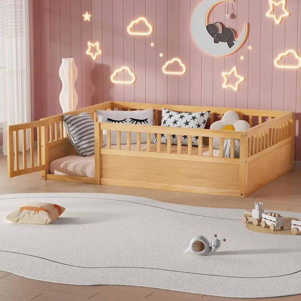 DAFIFY Floor Bed Frame With Convertible Door And Guardrails