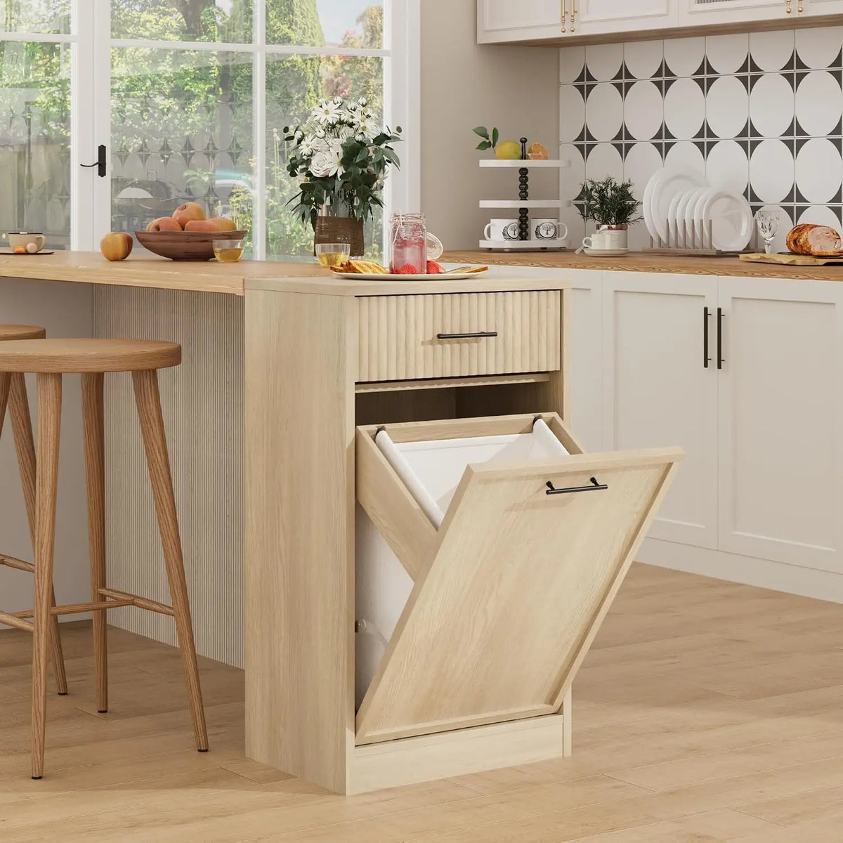 Studyset Double Tilt Out Laundry Hamper Cabinet With Storage Drawer