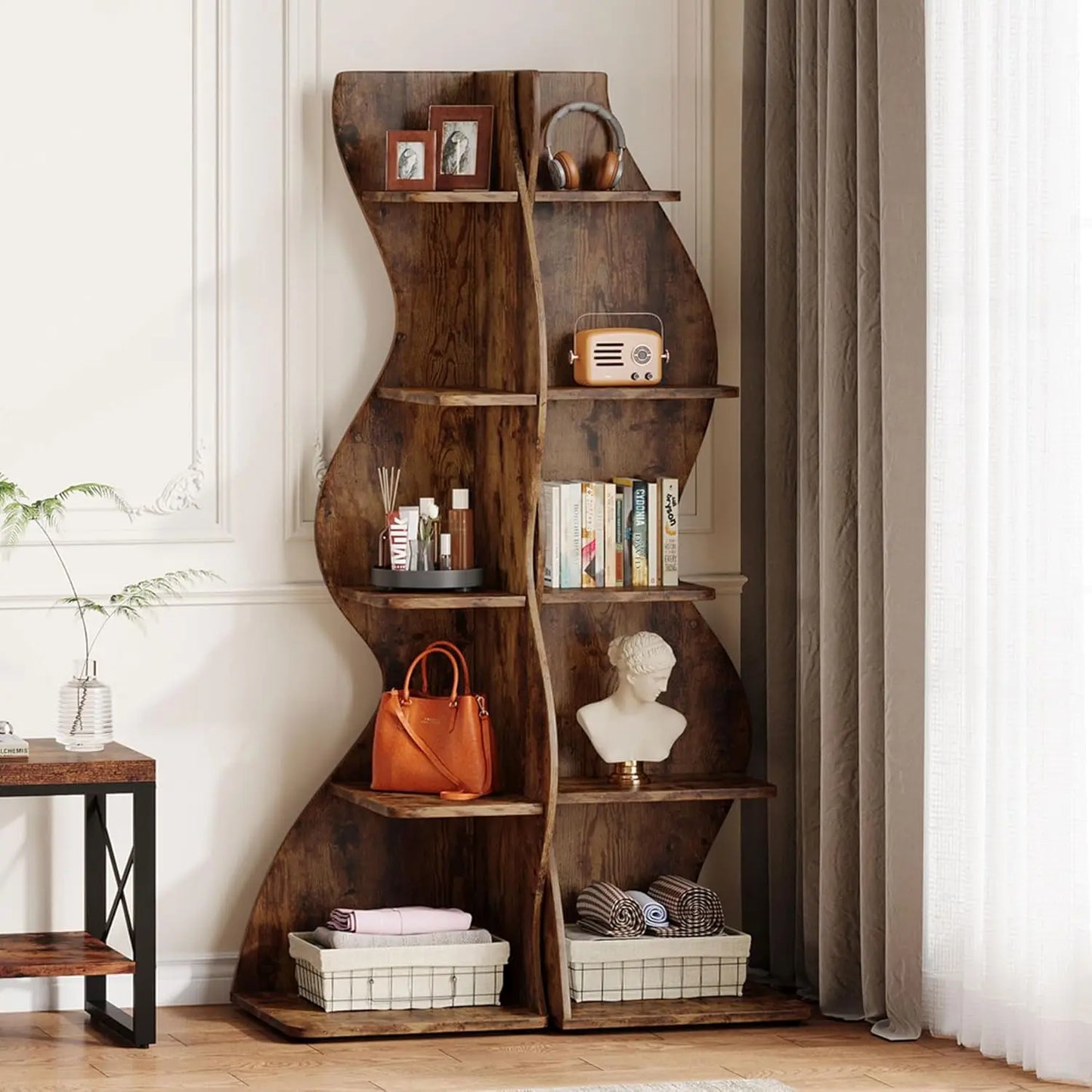 5 Tier Wavy Corner Shelf Set For Living Room Display