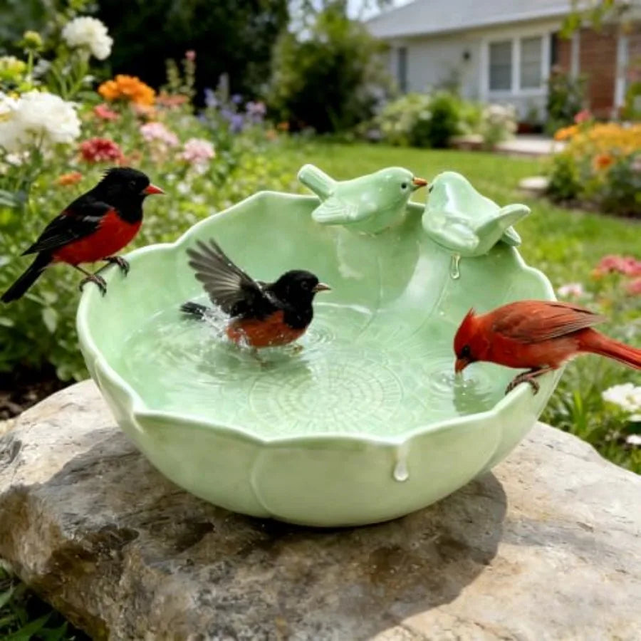 Ceramic Outdoor Bird Bath Hummingbird Ground Bowl Garden Decor